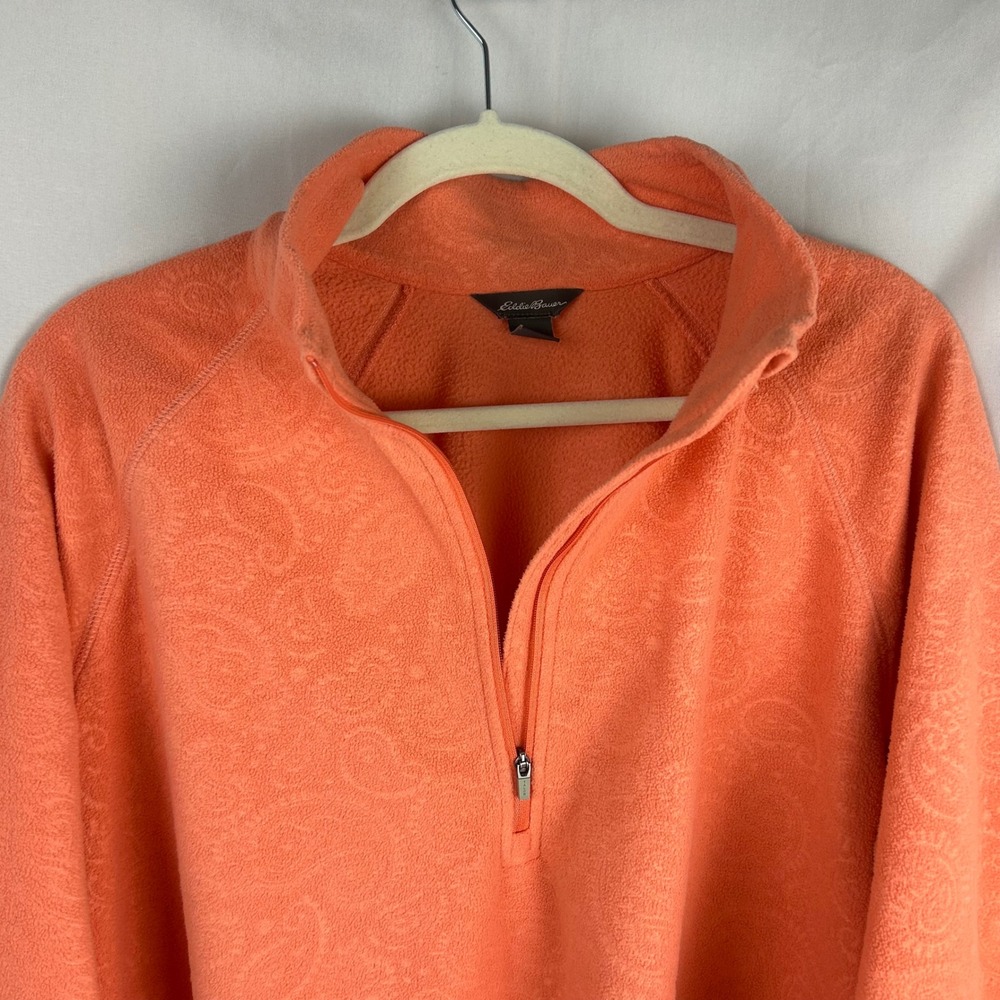 Eddie Bauer Womens 2XL Coral Orange Paisley Embossed Fleece Quarter Zip Pullover - Picture 3 of 9